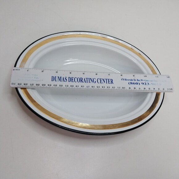 Georges Briard Birds of Paradise Covered Enamelware Oval Serving Dish Gold Trim - Picture 4 of 8